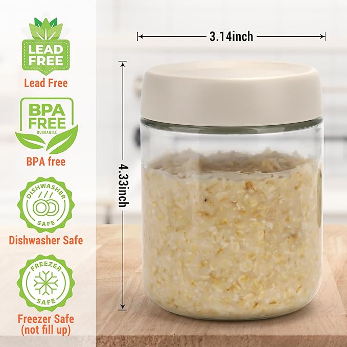 4-Pack Overnight Oats Containers with Lids 16oz Glass